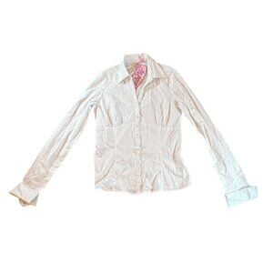 Y2K Dolled Up x Fang Silver Pinstriped Button Down Top